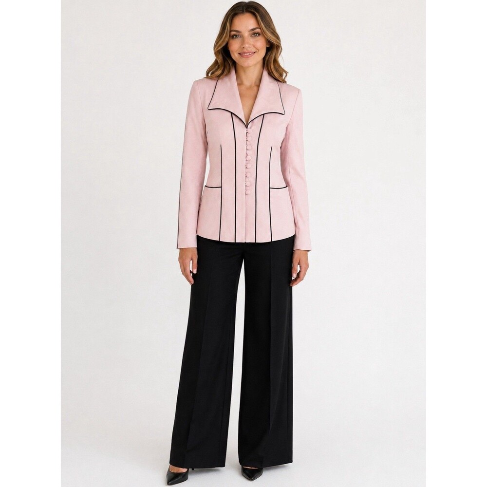 BEBE SAN FRANCISCO Vintage Wool Blazer Pink Black Piping Button Front Size 8 Y2K
